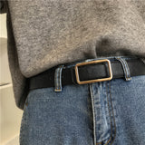 Temperament Piece Litchi Pattern Rectangular Buckle Gold Belt Female