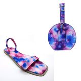 Square Toe Tie Dye Flat Sandals With Rhinestone Women Shoes and Bags to Match Summer Sandalias Buty Damskie Femmes Sandales