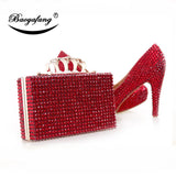 BaoYaFang New Red Crystal Womens Wedding Shoes With Matching Bags Luxury High Platform Shoes Woman Party Dress Shoe and Purse