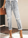 Fashion Casual Waist-Cutting Straight Hole Mid-Waist Trousers