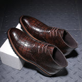 Casual Men's Leather Boots With Front Lace-Up Low-Cut Mid-Heel