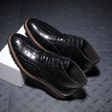 Casual Men's Leather Boots With Front Lace-Up Low-Cut Mid-Heel