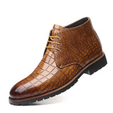 Casual Men's Leather Boots With Front Lace-Up Low-Cut Mid-Heel