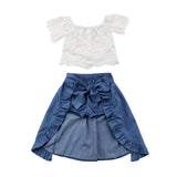 2018 Summer Girl Kid Lace Off-shoulder T-shirt Top Pants Princess Denim Fashion Dress Party Summer Set Outfits