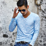 2019 NEW Trendy Men T Shirt Casual Long Sleeve Slim Men's Basic Tops Tees Summer Stretch T-shirt Mens Clothing Chemise Homme