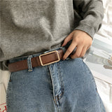 Temperament Piece Litchi Pattern Rectangular Buckle Gold Belt Female