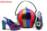 Doershow Shoe and Bag Set New 2018 Women Shoes and Bag Set in Italy Blue Red Color Italian Shoes With Matching Bags Set!MQ1-10