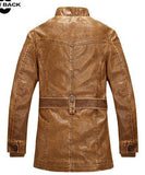 High-collared leather jacket, available in several trendy colors.