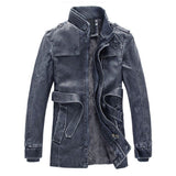 High-collared leather jacket, available in several trendy colors.