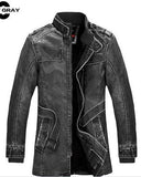 High-collared leather jacket, available in several trendy colors.