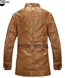 High-collared leather jacket, available in several trendy colors.