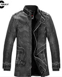 High-collared leather jacket, available in several trendy colors.