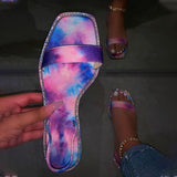 Square Toe Tie Dye Flat Sandals With Rhinestone Women Shoes and Bags to Match Summer Sandalias Buty Damskie Femmes Sandales