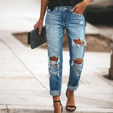 Ripped Sexy Slim Straight-Leg Pants