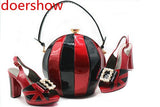Doershow Shoe and Bag Set New 2018 Women Shoes and Bag Set in Italy Blue Red Color Italian Shoes With Matching Bags Set!MQ1-10