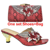 Italian Shoe With Matching Bags High Quality Nigerian Women Wedding Shoe and Bag Set Decorated With Rhinestone Luxury Women Shoe