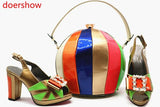 Doershow Shoe and Bag Set New 2018 Women Shoes and Bag Set in Italy Blue Red Color Italian Shoes With Matching Bags Set!MQ1-10