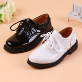 Children's Leather Shoes With Black And White British Student Shoes