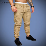 ASALI Solid Sweatpants Men Joggers Multi-pocket Pants Autunm 2019 New Fashion Long Trousers Male Elastic Waist Men's Sportswear