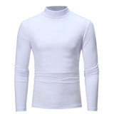 Casual Men Roll Turtle Neck Long Sleeve Solid Cotton Top Basic T-Shirts