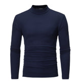 Casual Men Roll Turtle Neck Long Sleeve Solid Cotton Top Basic T-Shirts