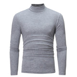 Casual Men Roll Turtle Neck Long Sleeve Solid Cotton Top Basic T-Shirts
