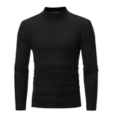 Casual Men Roll Turtle Neck Long Sleeve Solid Cotton Top Basic T-Shirts