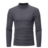 Casual Men Roll Turtle Neck Long Sleeve Solid Cotton Top Basic T-Shirts