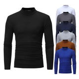 Casual Men Roll Turtle Neck Long Sleeve Solid Cotton Top Basic T-Shirts