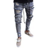 HEFLASHOR Men Stretchy Ripped Skinny Biker Embroidery Print Slim Fit Jeans Destroyed Hole Taped Denim Scratched High Quality