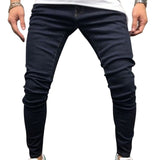 HEFLASHOR Men Stretchy Ripped Skinny Biker Embroidery Print Slim Fit Jeans Destroyed Hole Taped Denim Scratched High Quality