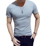 Korean Summer Men T-Shirt Short Sleeve V Neck Solid Color Tops Gym Fitness Casual Shirts GDD99