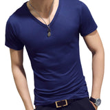 Korean Summer Men T-Shirt Short Sleeve V Neck Solid Color Tops Gym Fitness Casual Shirts GDD99