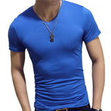 Korean Summer Men T-Shirt Short Sleeve V Neck Solid Color Tops Gym Fitness Casual Shirts GDD99