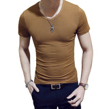 Korean Summer Men T-Shirt Short Sleeve V Neck Solid Color Tops Gym Fitness Casual Shirts GDD99