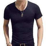 Korean Summer Men T-Shirt Short Sleeve V Neck Solid Color Tops Gym Fitness Casual Shirts GDD99