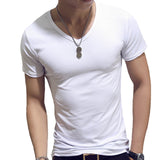 Korean Summer Men T-Shirt Short Sleeve V Neck Solid Color Tops Gym Fitness Casual Shirts GDD99