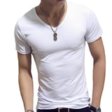 Korean Summer Men T-Shirt Short Sleeve V Neck Solid Color Tops Gym Fitness Casual Shirts GDD99