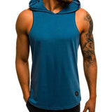 Men Fitness Hoodies Tank Tops Sleeveless Tee Shirt Male Workout Hooded Vest Solid Undershirt Sportswear