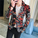 New Men Blazer Luxury Flowers Allover Printing Prom Suit Blazers Single Button Party Male Nightclub Slim Fit Wedding Suit Jacket