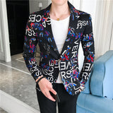 New Men Blazer Luxury Flowers Allover Printing Prom Suit Blazers Single Button Party Male Nightclub Slim Fit Wedding Suit Jacket