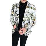 New Men Blazer Luxury Flowers Allover Printing Prom Suit Blazers Single Button Party Male Nightclub Slim Fit Wedding Suit Jacket