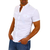 New White Shirt Men Street wear Casual Shirts Camisa Social Masculine Summer Short Sleeve Solid Slim Fit Camisa Hombre Clothing