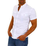 New White Shirt Men Street wear Casual Shirts Camisa Social Masculine Summer Short Sleeve Solid Slim Fit Camisa Hombre Clothing