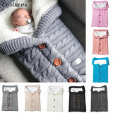 Newborn Baby Swaddling Stroller Wrap Winter Warm Sleeping Bags Infant Button Knit Swaddle Wrap Toddler Blanket Sleeping Bags