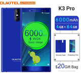 OUKITEL K3 Pro 4GB+64GB Smartphone Android 9.0 Pie MT6763 Octa Core 5.5" FHD 6000mAh Face ID 9V/2A Flash Charge Mobile Phone
