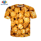 Popcorn T Shirt Summer New Men Women Corn Sweatshirt 3D Print Food Short Sleeve Hip Hop Streetwear Tops O Neck Pullover C021