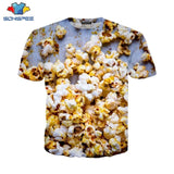 Popcorn T Shirt Summer New Men Women Corn Sweatshirt 3D Print Food Short Sleeve Hip Hop Streetwear Tops O Neck Pullover C021