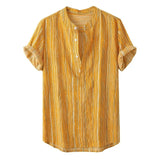 Summer Men Shirt Cotton Pocket Short Sleeve Turn-Down Collar Multi Color Stripe Lump Chest Round Hem Loose Shirts Chemise Homme