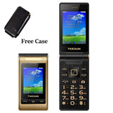 Tkexun Free Case Dual Screen Touch 2.8" Display Dual Answer Blacklist Quick Dial SOS Call Large Key Flashlight Flip Mobile Phone